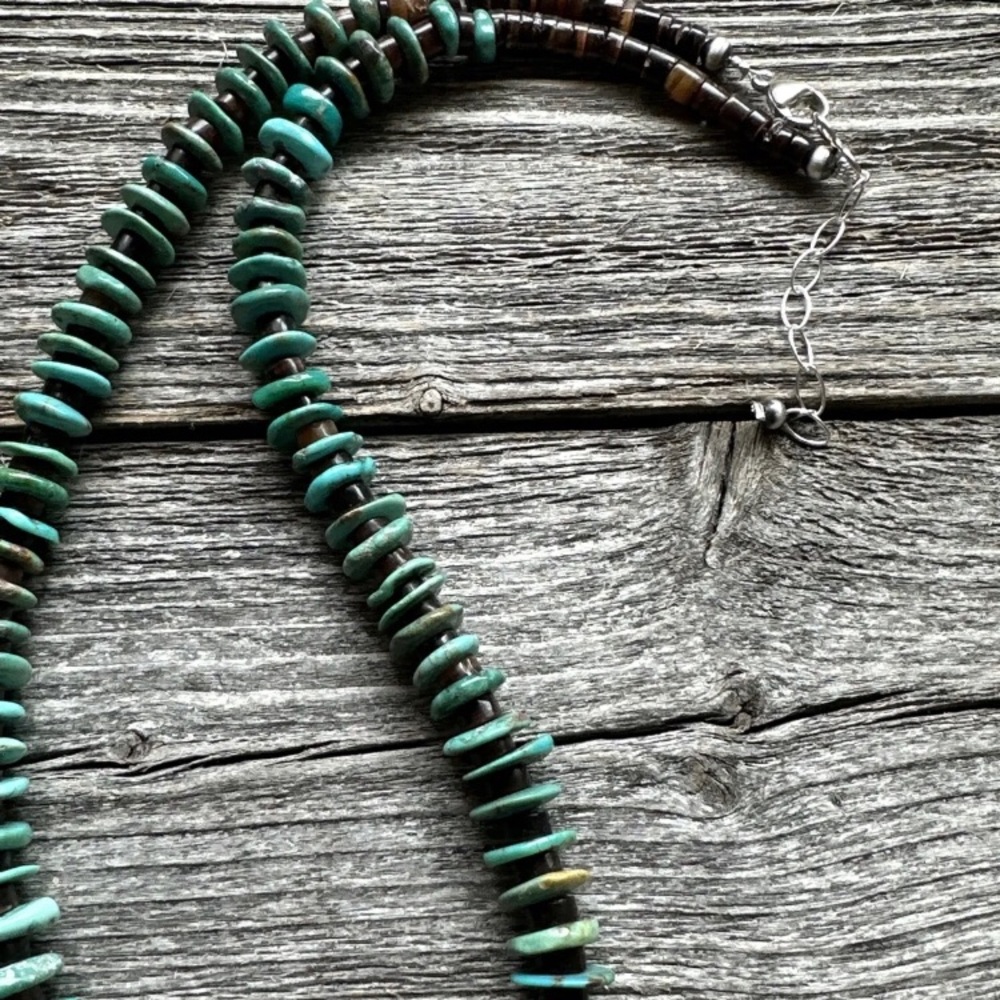 Sterling Silver Graduated Turquoise Heishi Bead Necklace 20 Inch - Picture 12 of 12